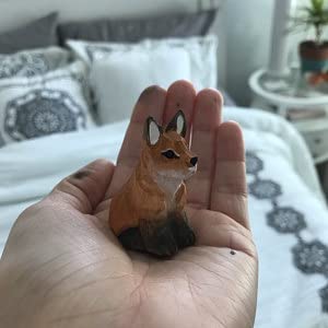 Selsela Red Fox Figurine Statue Small Wood Art Sculpture Decoration Art Carving Miniature Animals Selsela