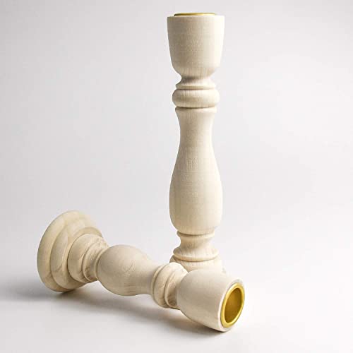 4 PCS Wooden Candlesticks, Unfinished Small Wooden Candle Holders - 7 inches and 4 inches with 7/8 inch Hole Awpeye