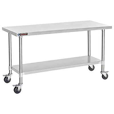 Food Prep Stainless Steel Table - DuraSteel 30 x 72 Inch Metal Table Cart - Commercial Workbench with Caster Wheel - NSF Certified - For Restaurant,