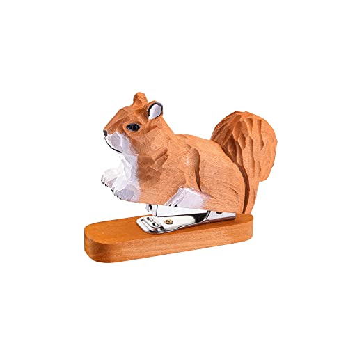 Yoption Wooden Animal Stapler, Squirrel Desktop Stitcher Handmade Wood Carving Statue Sculpture for Children School Office Stationery, Includes 1000 Yoption