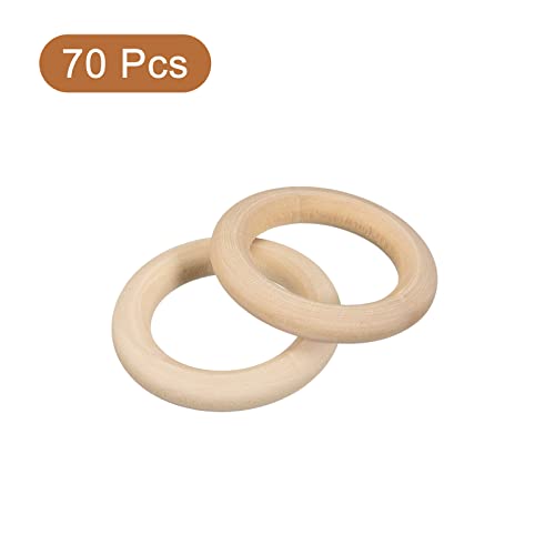 uxcell 50Pcs 40mm(1.6-inch) Natural Wood Rings, 7mm Thick Smooth Unfinished Wooden Circles for DIY Crafting, Knitting, Macrame, Pendant uxcell
