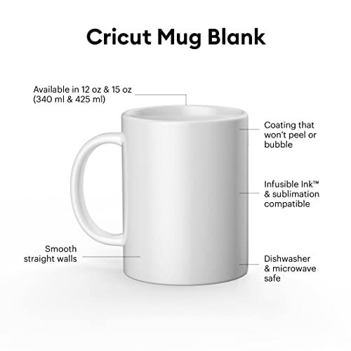 Cricut Blank Mug, Ceramic-Coated, Dishwasher & Microwave Safe Mug to Decorate, Cricut Mug Press & Infusible Ink Compatible,12 Oz Sublimation Mug, Cricut