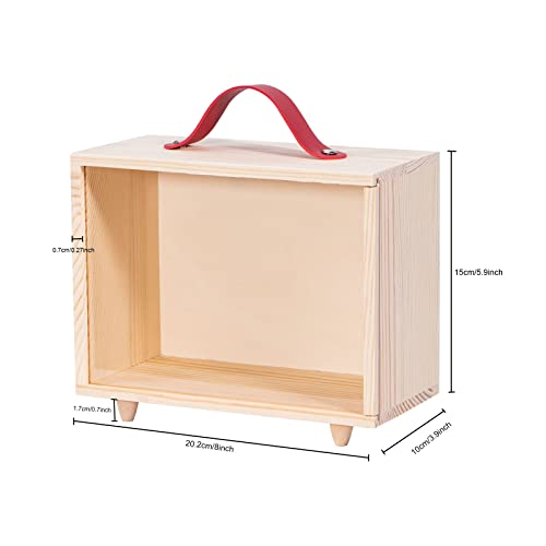 Wooden Display Case for Collectibles, Useekoo Wood Gift Box Storage Container with Handle and Slide Acrylic Lid, Shadow Box Unfinished Rustic Desktop Useekoo