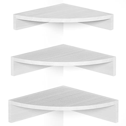 Alsonerbay White Corner Shelf Wall Mount, Set of 3 Floating Shelves for Storage and Display, Rustic Wood Shelves for Bedroom, Living Room, Bathroom, Alsonerbay