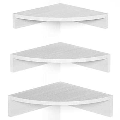 Alsonerbay White Corner Shelf Wall Mount, Set of 3 Floating Shelves for Storage and Display, Rustic Wood Shelves for Bedroom, Living Room, Bathroom,