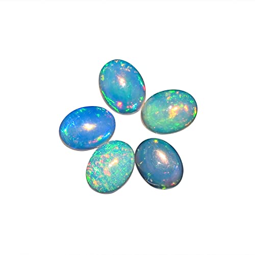 5pcs, 100% Real Ultra Fire Ethiopian Opal Oval Cabochon Natural Gemstone, Opal Rock Crystals, DIY-Crafts Jewelry Making Loose Supply, Chakra Healing QNAVIC