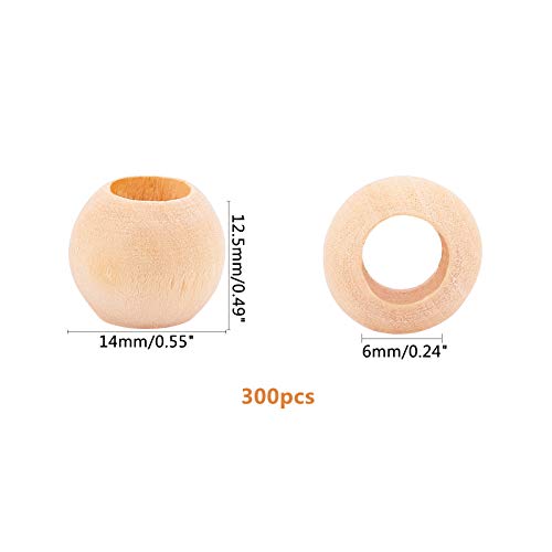 PH PandaHall 300 Pcs 14mm Natural Unfinished Wood Spacer Beads Large Hole Round Ball Wooden Loose Beads for Crafts DIY Jewelry Bracelet Making PH PandaHall