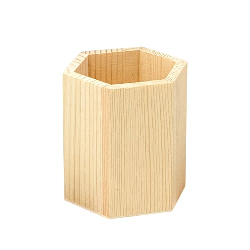 Cregugua 6 Pieces 4 Inch Wooden Pen Holder Hexagon shaped Unfinished Wood Pencil Holder for DIY Crafts Projects (3x3x4 Inches) Cregugua
