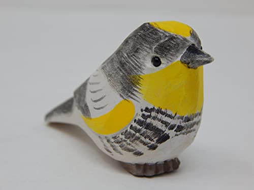 Selsela Yellow Rumped Warbler Wood Figurine Statue Myrtle Bird Miniature Handmade Art Craft Carve Small Animal Selsela