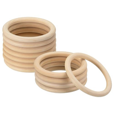 uxcell 12Pcs 100mm(3.9-inch) Natural Wood Rings, 10mm Thick Smooth Unfinished Wooden Circles for DIY Crafting, Knitting, Macrame, Pendant