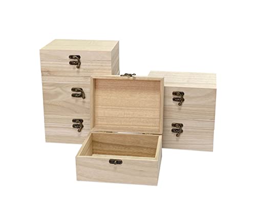 6 Pack Unfinished Wood Box Rectangle Crafts Wooden Box for Painting DIY Project (Outer: 5 x 6.7 x 3.1 in) Cregugua