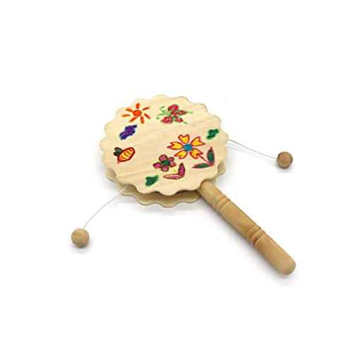 Ciieeo 4pcs Painting Rattle Montessori Wooden Rattle Wooden Handle Drum Unfinished Wood Crafts Ornaments for Brain Monkey Ornament Unpainted Ciieeo