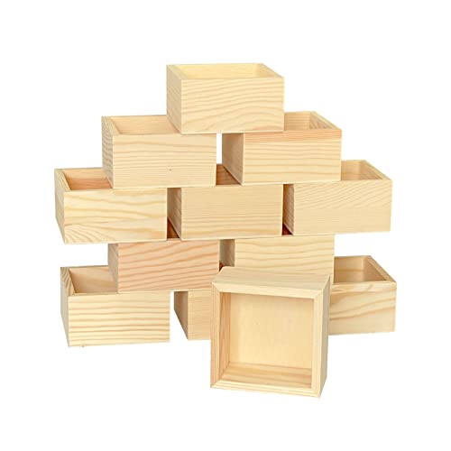 12-Pack Square Wood Box Unfinished Small Wooden Boxes for Crafts (Outer 3.7X 3.7X 2 in,Interior 3.2 x 3.2 x1.9 in) Cregugua