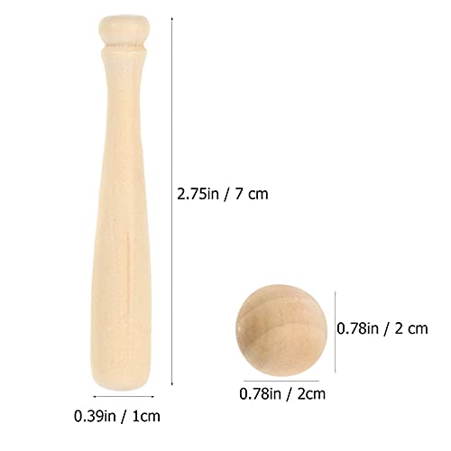 HEALLILY 60pcs Unfinished Mini Wooden Baseball Bats and Balls Natural Wood Baseball Bat Unpainted Baseball Bat Beads for Keychain Action Figures DIY HEALLILY