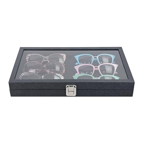 Ikee Design Leatherette Wooden Jewelry Display Case with Glass Top and Black Velvet Pad, Home Organization Storage Box, Wooden Jewelry Tray for Ikee Design