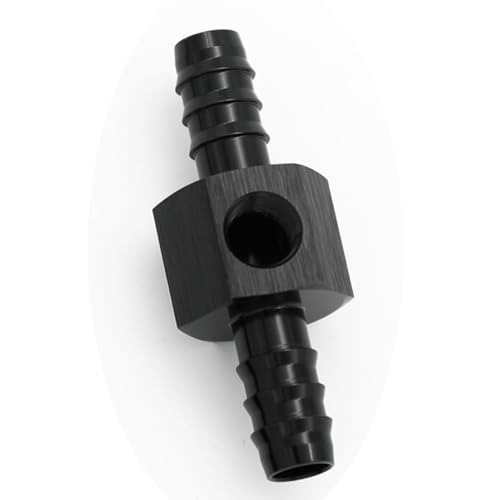 KRD PERFORMANCE 5/16 Barb to 5/16"(8mm) Barb with 1/8" NPT Sensor Gauge Port Hose Tube Fitting Fuel Pressure Take Off Adaptor Aluminum Black KRD PERFORMANCE