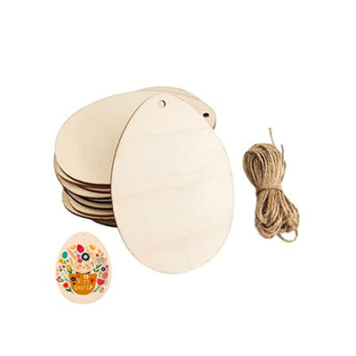 32 Pack Wood Easter Egg Cutouts Unfinished Wooden Easter Egg Hanging Ornaments DIY Easter Egg Craft Gift Tags for Thanksgiving Christmas Home Party