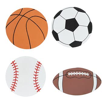 Craft Supply Sports Balls Painted Wood Cutout Shapes - 4 Mini Pieces - Football, Baseball, Soccer Ball, and Basketball Multi Craft Supply