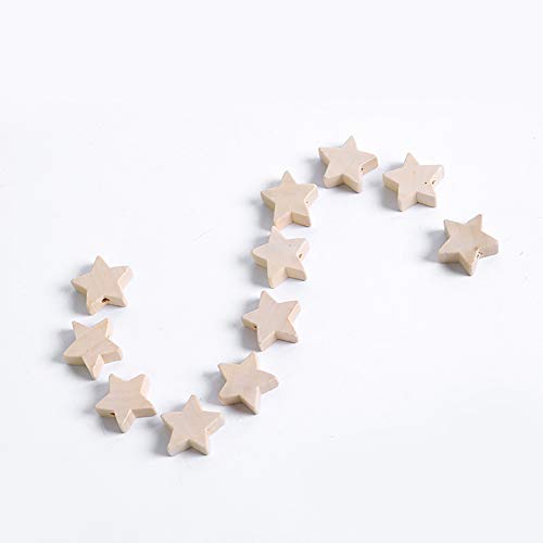ccHuDE 100 Pcs Star Shape Natural Wood Beads Unfinished Wooden Loose Beads Spacer Beads with Hole for Craft Jewelry Making ccHuDE