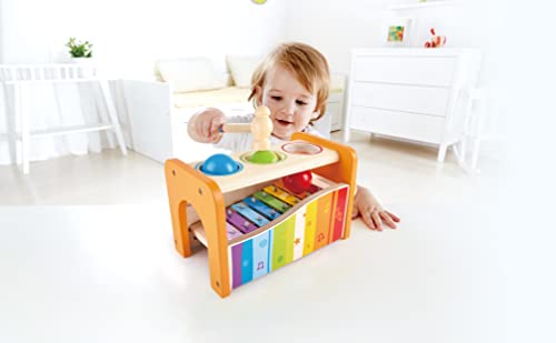 Hape Pound & Tap Bench with Slide Out Xylophone - Award Winning Durable Wooden Musical Pounding Toy for Toddlers,Yellow Hape