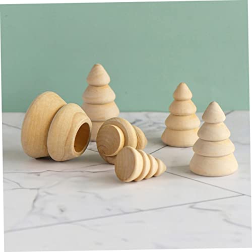 Tofficu 10pcs Wood Tree Wooden Peg Figures Unfinished Wood Christmas Tree Wooden Peg Dolls People Tree Figurine Model Paintable Wood Tree Wood Peg Tofficu