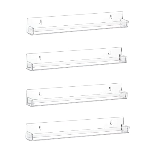 LikeU Nail Polish Rack Wall Mounted Shelf 4 Pack,Clear Acrylic Nail Polish Holder Organizer with Removable Anti-slip End Inserts,4 Tiers Floating LikeU