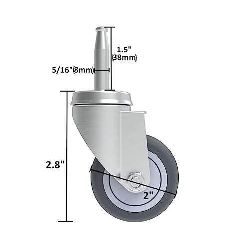 RILIDRI 2-Inch Caster Wheels, (Stem Diameter 8mm or 5/16", Length 38mm or 1.5") - Set of 5 Replacement Wheels for Shop-Vac, Furniture RILIDRI