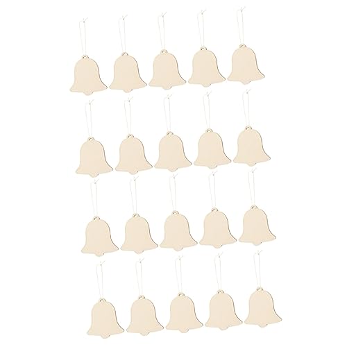 EXCEART 20 Pcs Xmas Tree Bell Ornament Holiday Wooden Shapes for Crafts Cutout Hanging Ornament Wood Ornaments Wooden Hanging Ornaments Wooden DIY EXCEART