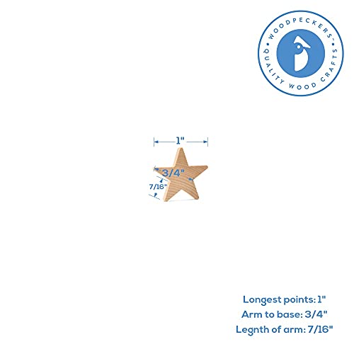 Wood Star Cutouts 1 inch by 3/16 inch, Pack of 100 Wooden Stars for Crafts, Christmas, and July 4th, by Woodpeckers Woodpeckers