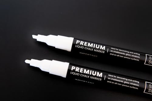 White Liquid Chalk Markers Erasable - 2PK 3mm Fine Tip Chalk Markers Chalk Pens - Chalkboard Markers Bistro Chalk Marker Glass Window Markers - Glass SAVVY & SORTED