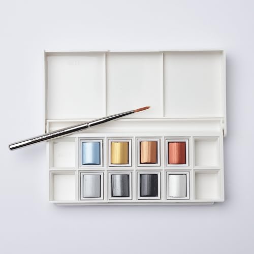 Winsor & Newton Cotman Watercolor Paint Set, 8 Half Pan, Metallic Colors w/ Brush Winsor & Newton
