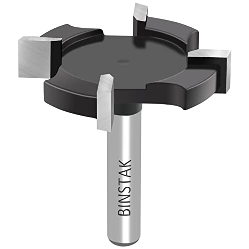 BINSTAK CNC Spoilboard Surfacing Router Bit 1/4 Inch Shank, Extra Large 1-1/2 Inch Cutting Diameter, Slab Flattening Router Bit Planing Bit Wood BINSTAK