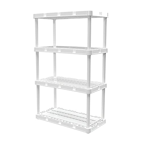 Gracious Living 4 Shelf Knect-A-Shelf Solid Light Duty Storage Unit 12 x 24 x 48 Organizer for Home, Garage, Basement & Laundry, White Gracious Living