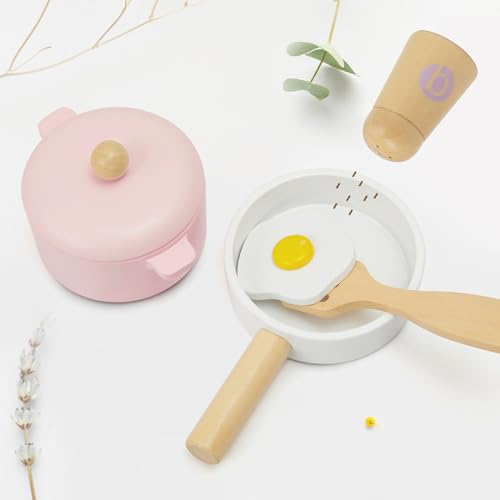 Frogprin 30 PCS Wooden Toy Plates and Dishes for Kids, Play Kitchen Accessories Set, Pretend Play Food Sets for Children Kitchen, Montessori Toys for Frogprin