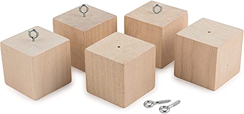 Unfinished Christmas Tree Ornaments with Screws 1-3/4-inches, Pack of 6 Pre-Drilled Cubes, Wooden Blocks for Crafts & DIY Decor, by Woodpeckers Woodpeckers
