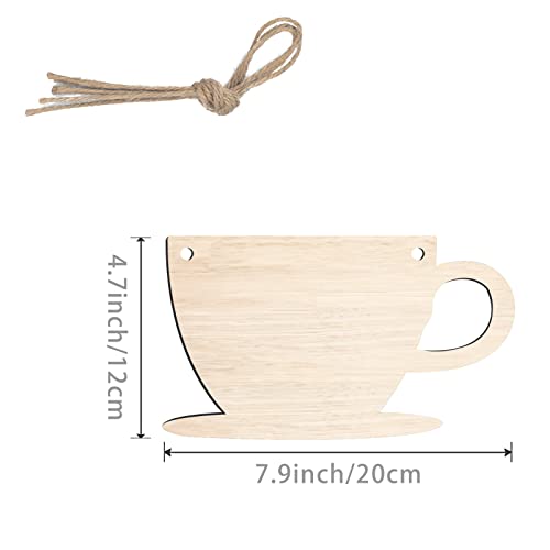 3Pack Cup Wood Sign for Craft Blank Unfinished Hanging Wooden Board with Hole DIY Door Wall Decor Shop Coffee Decoration Lamantery