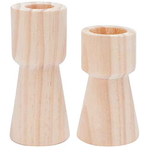GORGECRAFT 2 Size Unfinished Wooden Candlesticks Wood Holders Rustic Pillar Cup Stands Candlesticks 4/5 Inch Hole Classics for Home Wedding GORGECRAFT