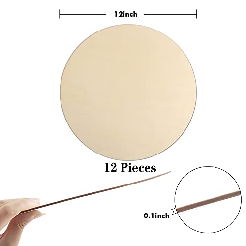 12Pcs 12 Inch Wood Circles for Crafts, Unfinished Blank Wooden Rounds Slice Wooden Cutouts for DIY Crafts, Door Hanger, Sign, Wood Buring, Painting, pojah