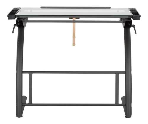 SD STUDIO DESIGNS Triflex Drawing Table, Sit to Stand Up Adjustable Office Home Computer Desk, 35.25" W X 23.5" D, Charcoal Black/Clear Glass SD STUDIO DESIGNS