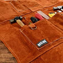 QeeLink Leather Welding Apron with 6 Pockets - Heat & Flame-Resistant Apron, 24'' X 42'', Adjustable M to XXXL QeeLink
