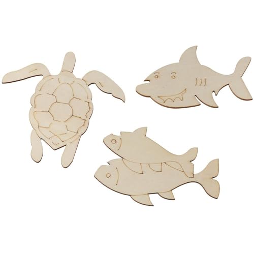 Uniquer 30Pcs Ocean Animal Unfinished Wood DIY Crafts,Sea Animal Unpainted Wood Slices,Octopus Whale Dolphin Seahorse Fish Wooden Painting for Uniquer