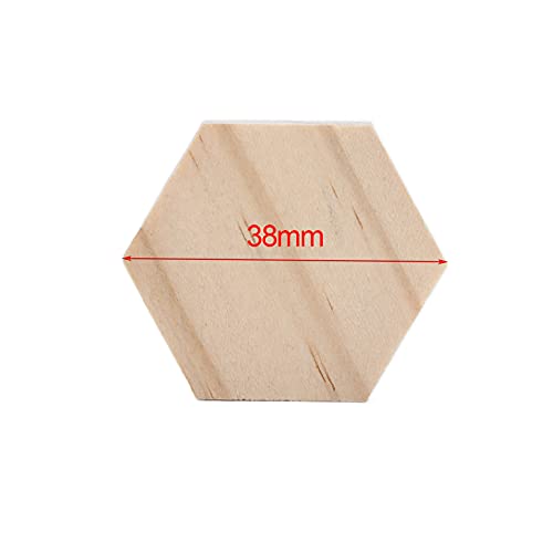 25Pcs Unfinished Hexagon Wood Pieces Blank 38mm/1.5inch Wood Shape Slices Wooden Cutouts Slices for DIY Decorations Crafts HERCHR