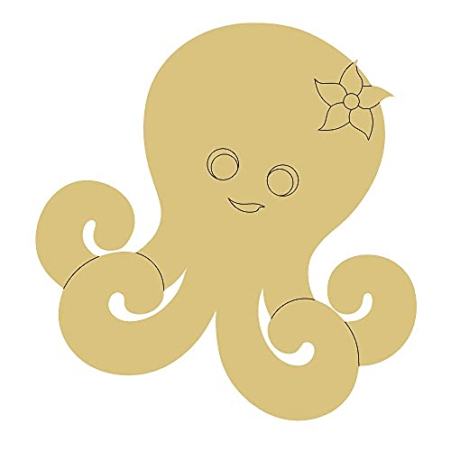 Octopus Design by Lines Cutout Unfinished Wood Nautical Décor Beach House Nursery Door Hanger MDF Shaped Canvas Style 3 Art 1 (6") Diverse Woodworking