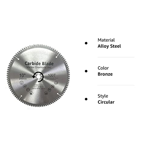 VORTEX DIAMOND VAB 10 Inch 100 Teeth TCT Non-Ferrous Metal Circular Saw Blade with 5/8" Arbor (10 Inch 100 Teeth) VORTEX DIAMOND