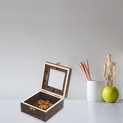 Mipcase Wood Glass Top Jewelry Display Case Accessories Storage, Wooden Jewelry Tray for Collectibles, Home Organization Box with Metal Clasp and Mipcase