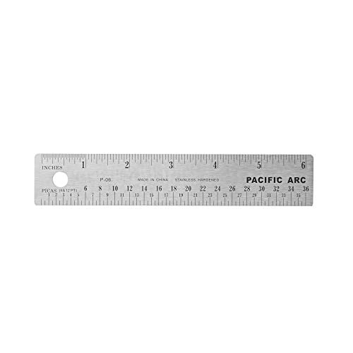 Pacific Arc Stainless Steel Ruler with Inch and Pica Measurements, 6 Inches Cork Backed Pacific Arc