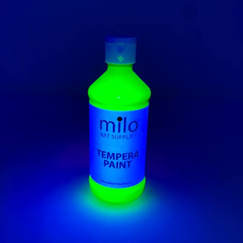 milo Fluorescent Tempera Paint Set of 8 Colors | 8 oz Bottles | Made in the USA | Washable and Non-Toxic Neon Art & Craft Poster Primary Paints for milo