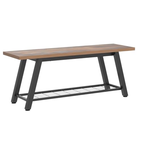 Oastreeful Storage Bench Industrial Rustic Wooden and Metal Entryway Shoe Boots Storage Rack Long Bench Seat for Hallway Bedroom Retro Brown Oastreeful