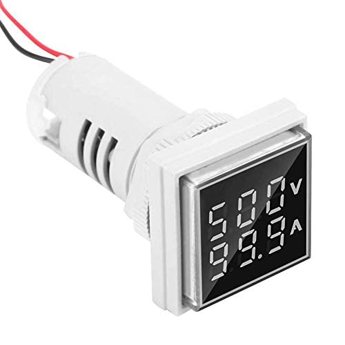 LED Display Voltmeter, Voltage Tester Current Detector Square 22mm Dual Display Panel Voltmeter Ammeter AC 0-100A 60-500V Meter Indicator (White) Hyuduo