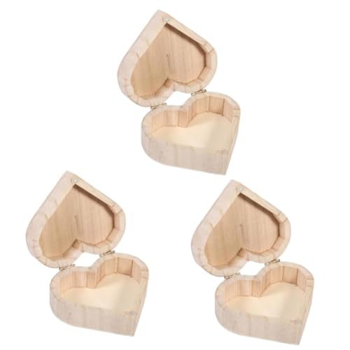 NOLITOY 3pcs Unfinished Treasure Chest Ring Chest Organizer Wooden Jewelry Holder Jewelry Organizer Tray Wooden Holder Wooden Case Heart Case Ring NOLITOY
